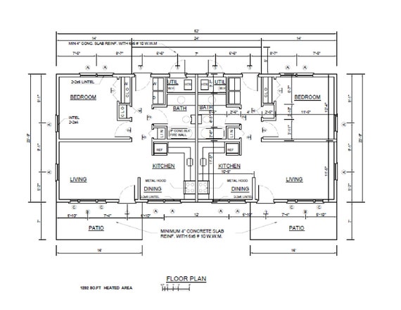 One Story Duplex House Plans Diy 1 Bedroom Tiny Home Building Plan