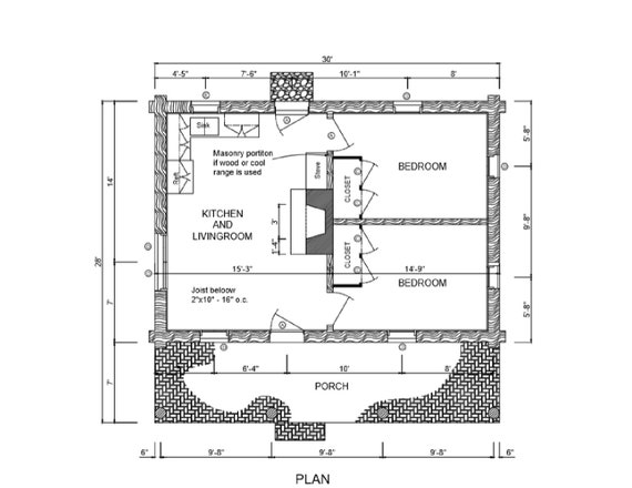 Log Cabin House Plans Diy 2 Bedroom Vacation Home 840 Sq Ft Build Your Own