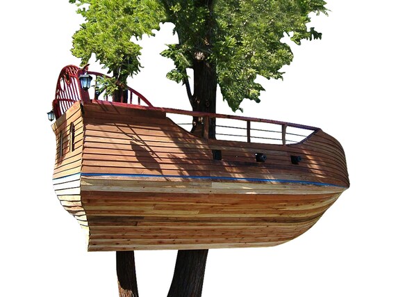 Kids Wooden Tree House Plans Diy Ship Themed Play Fort Kids Etsy