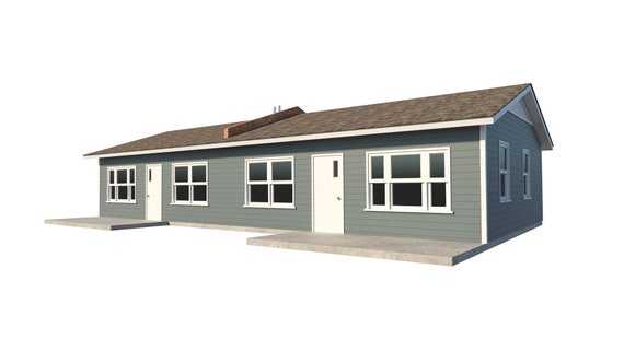 One Story Duplex House  Plans  DIY 1 Bedroom Tiny  Home  