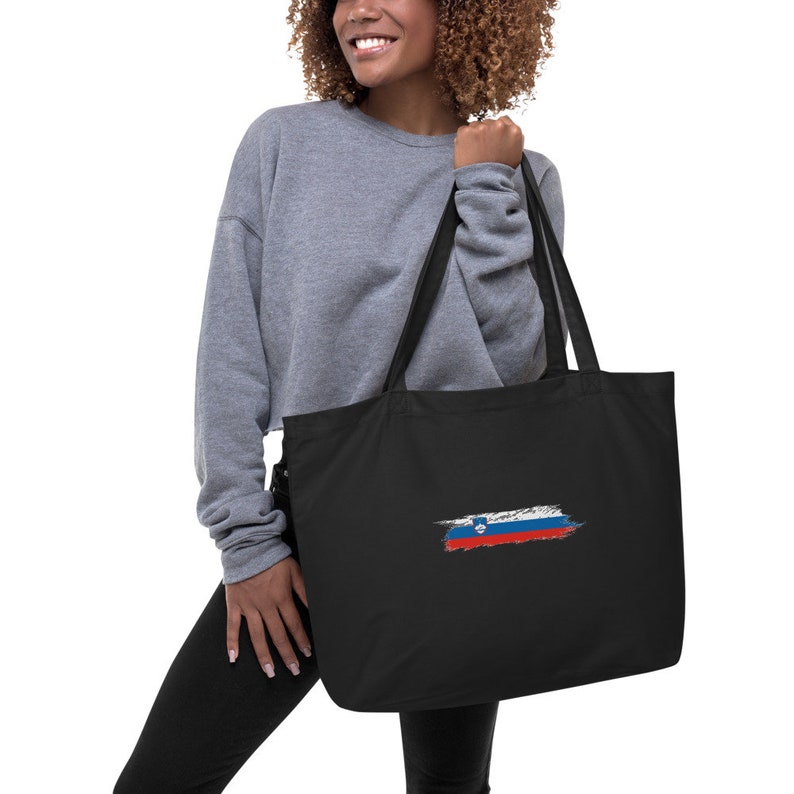 The Proud Flag of Slovenia! Large organic tote bag Hand Painted Brush Stroke Design of the Slovenian Flag