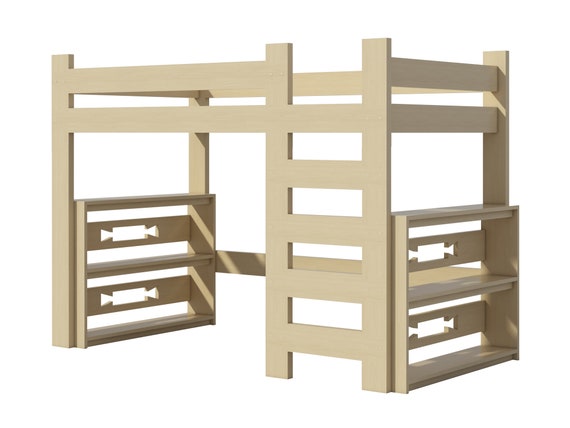 Loft Bed Plans Diy For Kids College Dorm Woodworking Furniture Etsy