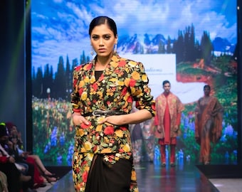 Sari noir brodé floral aari, sari en soie cachemirienne, robe indienne