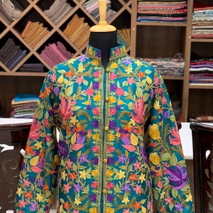 Kashmiri Jacket, Embroidered Coat, Indian Jacket, Boho Coat, Ethnic Clothing, Floral Jacket, Indian Wedding Coat, Fall Clothing, Flower