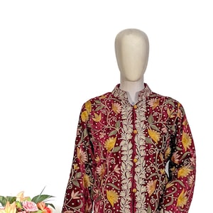 Long All Over Floral Embroidered Long Coat, Tilla Aari Work Kashmiri Coat, Indian Jacket, Black Kashmir Jacket, Bohemian Coat, Ethnic Coat