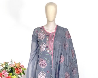 Grey Women Salwar Suit with Kashmiri Aari Embroidery, Party Wear, Kashmir Suits, Indian Wedding Suits,  Salwar Kameez