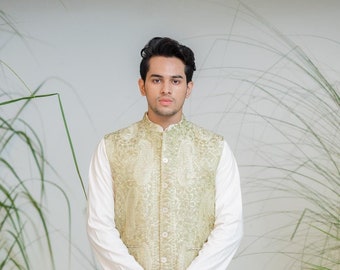 Chaqueta Nehru para hombre con bordado Aari de Cachemira, chaqueta Modi, chaleco para hombre, chaqueta sin mangas, chaqueta india, chaqueta étnica, chaqueta para boda