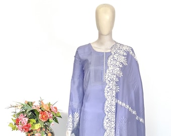 Powder Blue Women Salwar Suit with Kashmiri Aari Embroidery, Party Wear, Kashmir Suits, Indian Wedding Suits,  Salwar Kameez