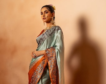 Nilambari: Pure Satin Women Saree, Kashmiri Saree, Satin Saree