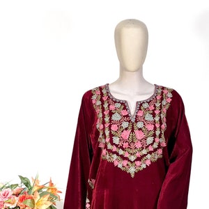 Velvet Phiran with Kashmiri Aari Floral Embroidery, Kashmiri Embroidered Kurta, Indian Kurta, Womens Clothing, Spring Ethnic Kurta Dress