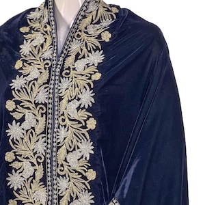 Fine Velvet Kashmiri Women Cape Shawl with Tilla Embroidery, Velvet Poncho, Antique Cape, Boho Cape, Velvet Cape, Blue Shawl