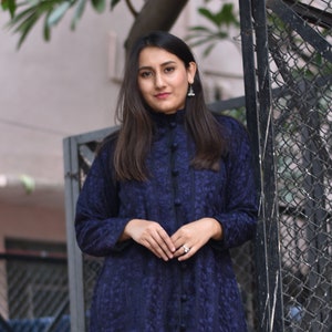 Kashmiri Jamawar Embroidered Coat, Black Women Coat, Winter Bohemian Coat, Kashmiri Jacket, Indian Women Clothing, Traditional Coat