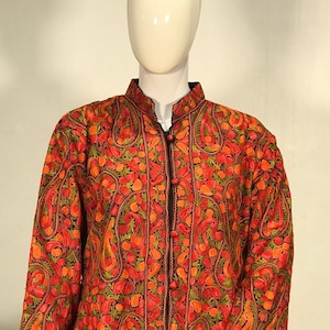 Kashmiri Jamawar Jacket with Intricate Embroidery, Short Length Jacket, Button up Jackets