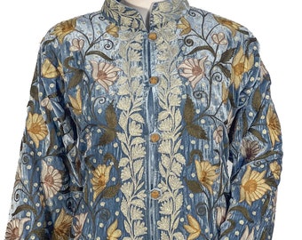 Grey Women Kashmiri Jaal Aari Tilla Embroidered Jacket ~ Work Jacket For Women ~ Kashmiri Embroidery
