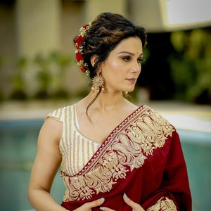 Kashmiri Saree, Women Saree, Kashmiri Embroidery Saree, Maroon Sari, Womens Clothing, Zari Embroidery, Pure Crepe Silk Saree, Kashmiri Wear