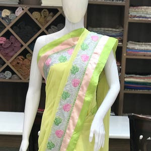 Yellow Zari & Aari Fusion Embroidered Kashmiri Saree, Indian ethnic wear, women traditional outfit, Kashmir sari, kashmiri work