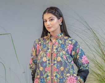 Kashmiri Ombre Coat, Floral Coat, Aari Embroidered Coat, Long Overcoat, Kashmiri Clothing, Indian Coat, Spring Coat, Aari Embroidery Coat
