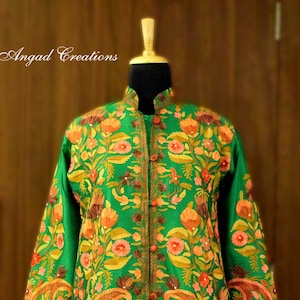 Embroidery Jacket, Kashmiri Jacket, Green Jacket Coat, Women Jacket, Pure Wool Coat, Art Raw Jacket, Short Jacket, Kashmiri Clothing,Paisley