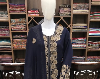 Achkan Style Swarovski and Silk Thread Work Kashmir Suit, Intricate Embroidery, Women Party Wear, Designer Salwar Kameez, Indian Ethnic Wear