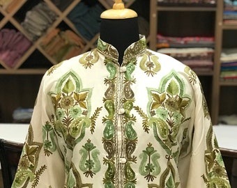 Embroidered Coat for Woman, Kashmiri Coat, White Kashmiri Jacket, Embroidery, Boho Women Coat, Traditional Coat, Kashmiri Clothing, Indian