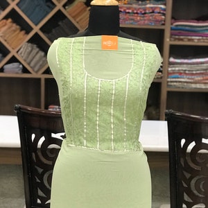 Gota & Aari Fusion Embroidered Kurta, Long Green Women Tunic, Kashmiri Embroidery Kurti