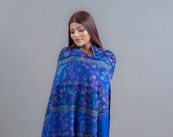 Blue Pashmina Shawl, Kani Hand Woven Shawl, Women Shawl, Pure Cashmere Shawl, Women Shawl, Hand Embroidery Shawl, Kashmiri Winter Shawl