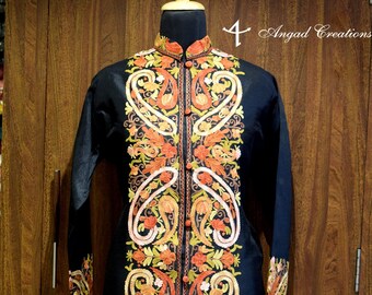 Geborduurd kasjmierjack, kasjmierjas, lange Indiase jas, boho-jas, damesjas, jas met bloemenborduursel, traditionele etnische kleding