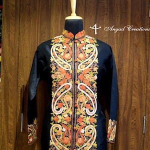 Embroidered Kashmiri Jacket, Kashmiri Coat, Long Indian Coat, Boho Jacket, Women Coat, Floral Embroidery Coat, Traditional Ethnic Wear