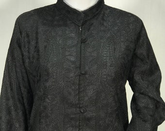 Manteau brodé Black Kashmiri Self Jamawar, manteau long, manteau brodé femme noire, manteaux femme Boho, pardessus Boho, vestes Cachemire