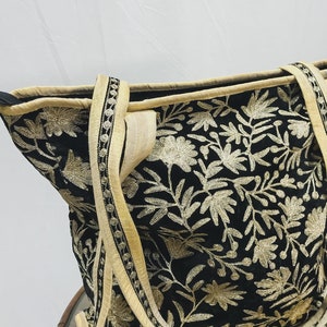Schwarze Samt Zari bestickte Einkaufstasche, Geschenk Geldbörsen, Tragetaschen im Vintage-Stil, Mädchenhandtaschen, gestickte Mode-Einkaufstaschen