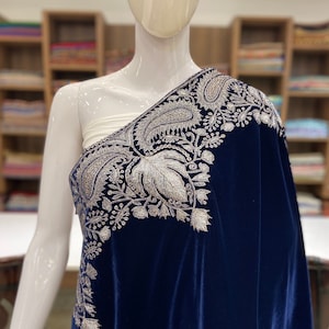 Kashmiri Shawl, Velvet Scarf, Embroidered Shawl, Antique Kashmiri Gift, Tilla Shawl, Wrap Shawl, Blue Velvet Scarf, Bohemian Shawl, Wedding