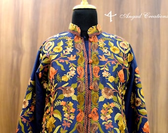 Women Kashmiri Jacket, Kashmiri Coat, Embroidered Jacket, Vintage Floral Jacket, Indian Jacket, Asian Coat, Floral Embroidery, Winter Jacket