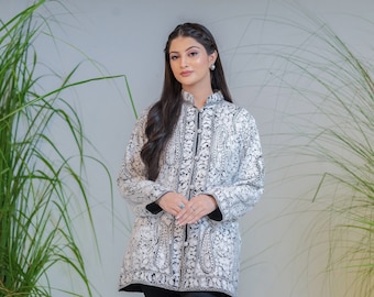 Kashmiri Jamawar Embroidered Jacket ~ Spring Jacket For Women ~ Kashmiri Embroidery ~ Spring Clothing ~ Work Jacket ~ Traditional Jacket