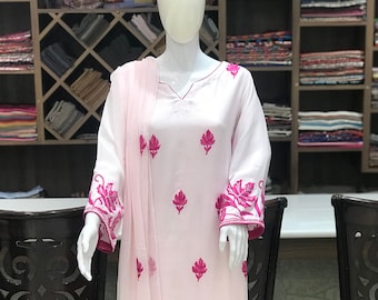 Cotton Salwar Suit with Kashmir Aari And Zari Embroidery, Indian Salwar Suits, Womens Clothing, Ethnic Wear, Kashmir Embroidery, Girl Dress