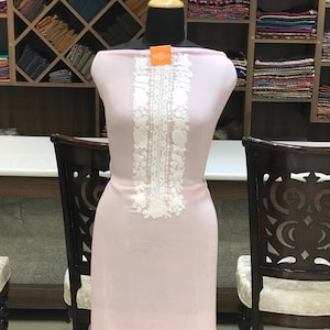 Gota & Aari Fusion Embroidered Kurta, Long Pink Women Tunic, Kashmiri Embroidery Kurti
