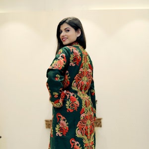 Kashmiri Jacket, Embroidered Coat, Indian Ethnic Clothing, Boho Coat, Hippie Women Jacket, Spring Clothing, Kashmiri Long Jacket,Traditional