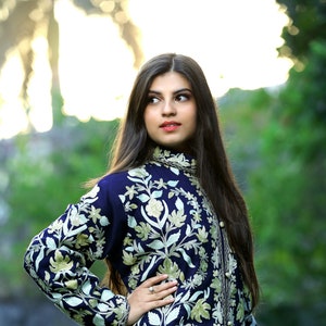 Kashmiri Jacket, Embroidered Coat, Indian Jacket, Bohemian Kashmiri Clothing, Traditional Jacket, Wedding Jacket, Aari Embroidery, Blue