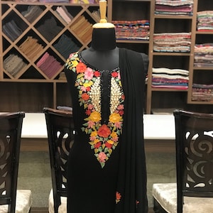 Kashmiri Suit, Salwar Kameez, Indian Suit For Women, Gota Patti Suit, Black Kashmiri Embroidery, Ethnic Wear, Wedding Suit, Traditional Suit