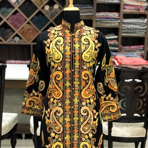 Kashmiri Jacket, Embroidered Coat For Women, Black Jacket Coat, Winter Jacket, Embroidered Clothing, Oriental Jacket, Boho Coat, Indian