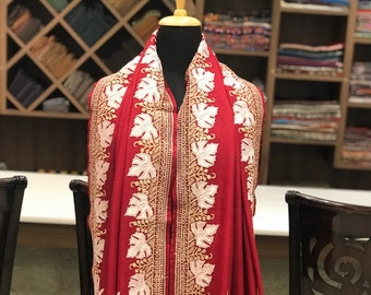 Red Pure Pashmina Shawl with Tilla Embroidery, Zari Embroidery, Kashmiri Work, Cashmere Shawl, Woman Wraps, Kashmir Embroidered Shawls, Wrap