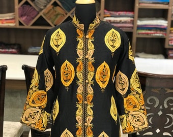 Kashmiri Jacket, Long Coat, Embroidered Coat for Woman, Kashmiri Coat, Black Kashmir Coat, Embroidery, Boho Women Coat, Traditional Jacket