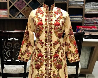 Kashmiri Aari Embroidery Coat, Boho Women Coat, Winter Coat, Traditional Indian Jacket, Long Jacket, Vintage Coat, Kashmiri Clothing