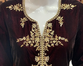 Wine Velvet Suit with Hand Embroidery, Indian Ethnic Wear, Cut-Daana & Pearl Work, Girls Suits, Boho Women Dresses, Velvet Salwar Kameez