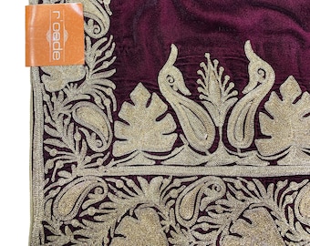 Wine Velvet Shawl – Kashmiri Zari Embroidery, Bohemian Wrap