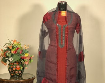Chinon Salwar Suit with Aari & Cut Daana Embroidery, Indian Ethnic Wear, Party Wear Dresses, Wedding Salwar Kameez, Indian Suit Dresses