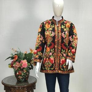Kashmiri Jacket, Embroidered Jacket Women, Kashmiri Coat, Indian Jacket, Pashmina Jacket, Wedding Floral Jacket, Ethnic Wear, Silk Jacket
