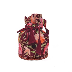 Maroon Fine Velvet Aari Embroidered Potli Bag, Wedding Bags, Gift Bags, Vintage Bag, Hand Bag, Embroidered Bag, Women Bags, Fashion Bag