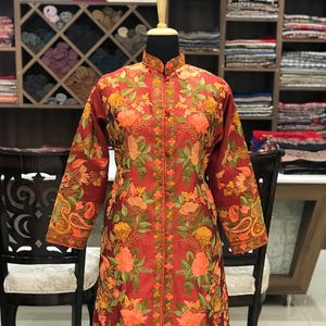 Kashmiri Long Coat, Embroidered Jacket For Women, Unique Traditional Coat, Indian Jacket, Ethnic Best Coat, Womens Clothing, Embroidery