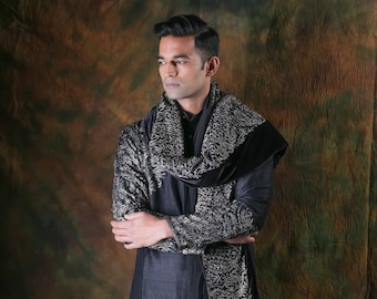 Black Raw Silk Kurta Pyjama and Velvet Shawl With Kashmiri Zari Thread Embroidery Vintage Silk Kurta Kashmiri Kurta for Men Ethnic Etsy Canada