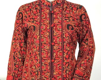 Kashmiri Jamawar Jacket, Spring Jacket, Red Indian Jacket, Intricate Embroidery, Womens Clothing, Western Jacket, Traditional Jacket, Ethnic